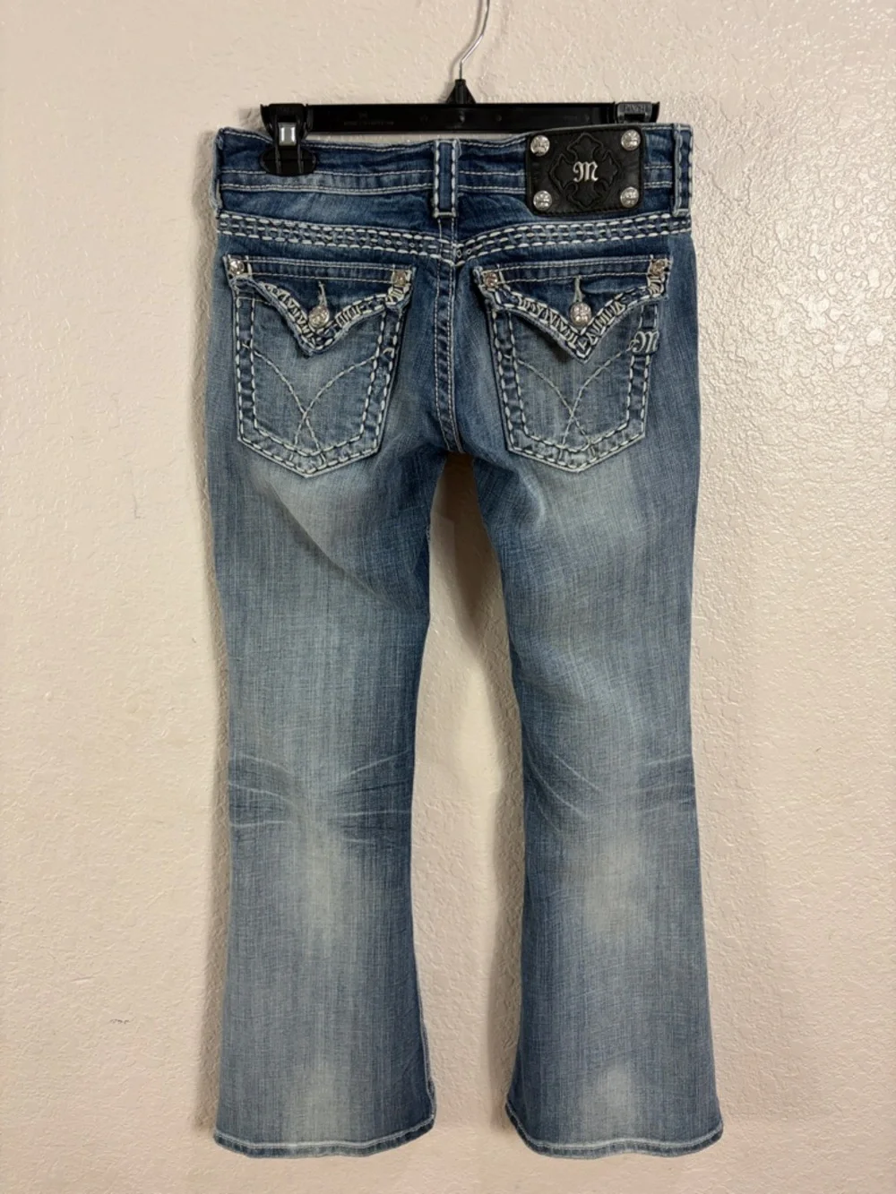 Miss Me Women's Light Blue Flare Jeans with Embroidered Pockets,Size 27. - Picture 1 of 17